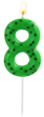 Pixel Miner Birthday Cake Candle, Cake Toppers Green Number Birthday Candles Dynamite Birthday Candles TNT Themed Birthday Candles for Party Decoration Supplies (8)