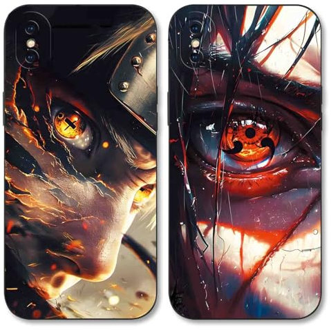 PBNDJVG 2 Stück Handyhülle für iPhone X/XS Hülle 5.8'', Anime Cartoon Uchiha Itachi Sasuke Manga Manga Muster Schutzhülle Jungs Case Schutz der Linse Design Silikon TPU Cover Stoßfest, Schwarz