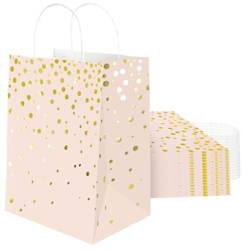 Papiertüten Rosagold 24 Stück Große Papiertaschen Geschenktüten mit Henkel 25 x 20 x 14 cm Wiederverwendbare Kraftpapier Tüten, Papierdekoration