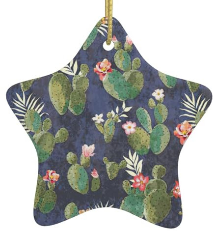 Aquarell Kaktus Druck Ornament - Hängende Ornament für Weihnachtsbaum Dekoration Stern Anhänger - Weihnachten Deko Geschenke Duplex Druck Keramik Ornament