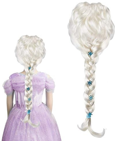 PLLYPE Elsa Perücke, Prinzessin Perücke, Rapunzel Perückes Zopf, Rapunzel Kostüm Perücke für Kinder, für Weihnachten, Halloween, Karneval, Cosplay, Maskerade