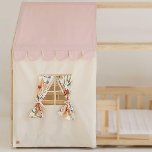 Moi Mili Betthimmel-Haus-Optik Hausbett-Vorhang Rosa 300 x 90 cm Betthimmel in Hausform mit Fenster für Kinderbett Bettdekoration Hausbetthimmel Hausbett Dekoration