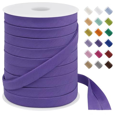 LEREATI Schrägband 12mm x 50m, Webband zum Nähen Einfassband Bias Tape Stoffband Baumwolle, Nahtband zum Nähen, Basteln, Paspeln, Kleidung, Dekorationen, DIY Handwerk (Lila)