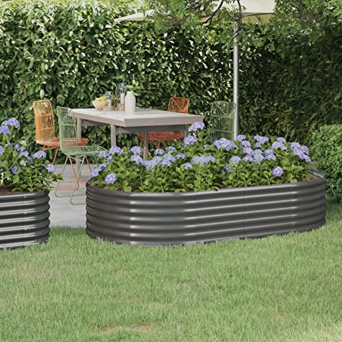 IKAYAA Hochbeet Metall 175 x 100 x 36 cm, Gemüsebeet ovale, Pflanzkasten Outdoor, Blumenkasten, Garten Pflanzkasten Hoch, Blumenbeet, Hochbeete für Garten aus Stahl, Gartenbeet für Garten Grau