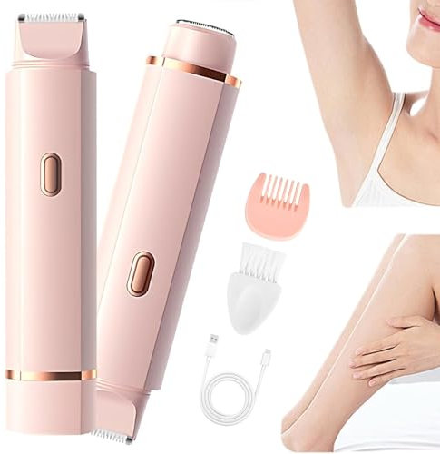 Rasierer Damen, Dual-Head Elektrischer Hair Trimmer for Women, 2 in 1 Nass/Trocken IPX7 Wasserdicht Rasierer, Intimrasierer für Gesicht Arme Bein Körper Bikini (Rosa)