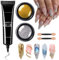 DMQ Chrome Nail Powder Set, Gold Silver Metallic Holo Nail Pigment Powder with 3D Sculpture Gel, Mirror Glitter Effect Nail Powders with Embossing 3D Nail Gel for DIY Nail Art Design Painting Carved