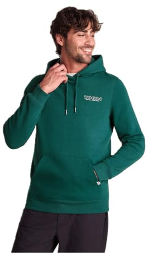 TOG24 Stockton Mens Overhead Hoody, Supersoft Brushed Back Hooded Pullover with Drawcord Hood, Kangaroo Pocket and Graphic, Mens Hooded Hoody with Rib Cuffs & Hem Dark Turquoise