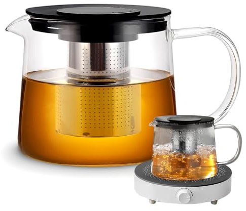 1.5L Teekanne mit Siebeinsatz, Glas Teekanne, Abnehmbarer Infuser, Hochtemperaturbeständig, Kann Direkt Erhitzt Werden