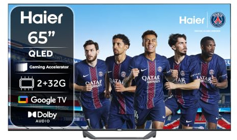 Haier Smart TV 65 QLED 4K Ultra HD S81 Series, Google TV, Dolby Audio, Gaming 120Hz DLG, HDMI 2.1, Chromecast Integrato, Bluetooth 5.1, Design Senza Bordi, Telecomando Vocale, 12 Mesi DAZN inclusi