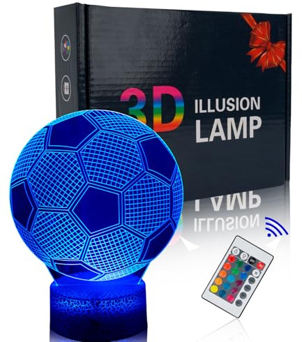 Skythrive Fussball Geschenke Jungen Mädchen, Optische Täuschung 3D Nachtlicht Lampe 16 Farben Ändern, Geburtstagsgeschenk 7~10 Jahre, Zimmer Deko