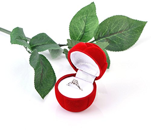 OEBUAFI Scatola per anelli a forma di rosa, motivo fiore rosso, lunghezza totale 27 cm, per gioielli, domanda di matrimonio, scatola porta orecchini, contenitore