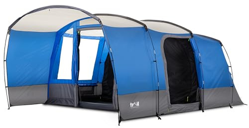 Trail Shilstone Tent 5 Man or 6 Man, Large Family Camping Tunnel Tent, 5000mm Waterproof, Dark Zone Bedroom, Living Area, Standing Height, Front Awning, Cable Access, Bag