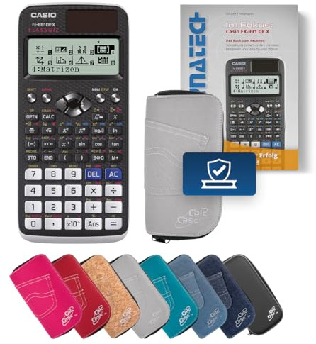 Casio FX-991DE X Schulrechner + Tasche + Fachbuch – Wissenschaftlicher Taschenrechner mit 696 Funktionen für Oberstufe, Studium & Technik - Classic Set (Hellgrau)