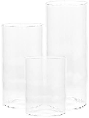Bougeoir en Verre Transparent Cylindre pour Bougies Piliers 3 Pièces | Abat-jour pour Bougies Domestiques, Lot de 3, Design Élégant, Usage Banquet et Occasions Spéciales