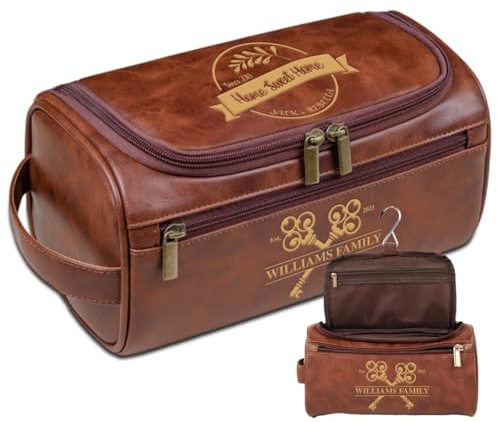Lousrion Trousse de toilette personnalisée en cuir pour homme, trousse de voyage personnalisée, cadeaux pour mari, papa, petit ami, anniversaire, Noël, fête des pères