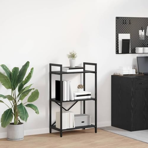 Foknhdi Bücherregal Schwarz Eiche 56x34x96 cm Holz mit 3 Brettern Robuster Standregal Modernes Industriedesign für Wohnzimmer Home Office Küche Flur Dachschräge