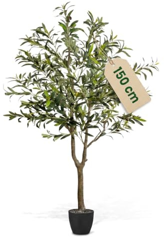 JELLE & JACOB Kunstpflanze Olivenbaum künstlich 150cm, Olive Tree Artificial Kunstbaum 150, große Kunstpflanze Outdoor & Indoor, künstlicher Olivenbaum groß, Fake Tree Pflanze im Topf mit UV-Schutz