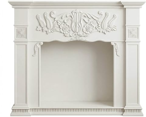 Contour de cheminée Étagère traditionnelle décorative de cadre cheminée florale sculptée blanche