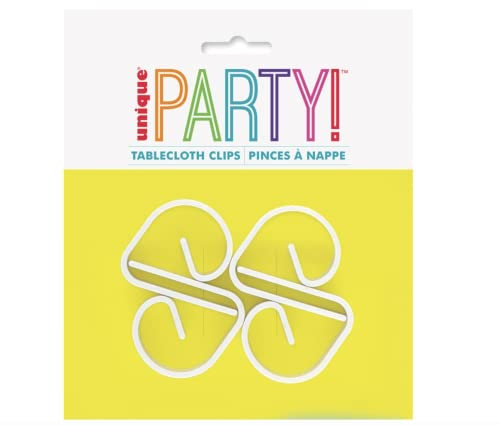 Unique Party 5005 - Tablecloth Clips - Pack of 4, White Plastic