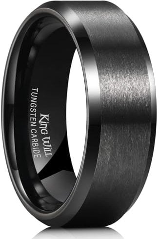 King Will BASIC Promise Women Men Wedding Black Tungsten Carbide Ring 8mm Matte Finish Beveled Polished Edge Comfort Fit 9.5