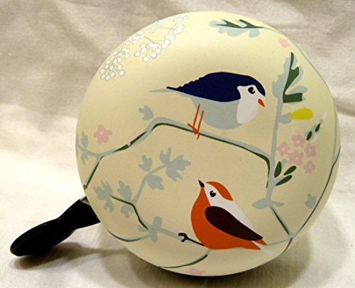 CBK-MS Ding Dong Fahrradglocke Wanderlust weiß (Elfenbein) mit Vögel + Blumen 2-Klang Ø 80mm XXL Fahrradklingel