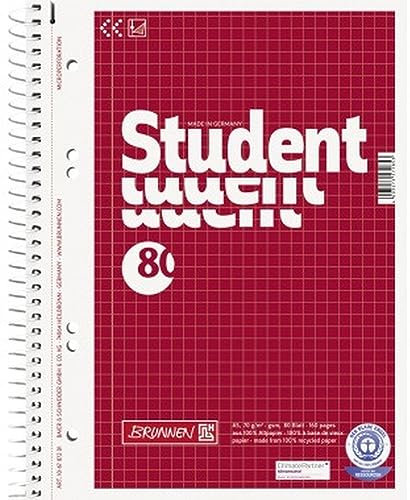 BRUNNEN Collegeblock Student Recycling | A5, Lineatur 5, 80 Blatt, rot