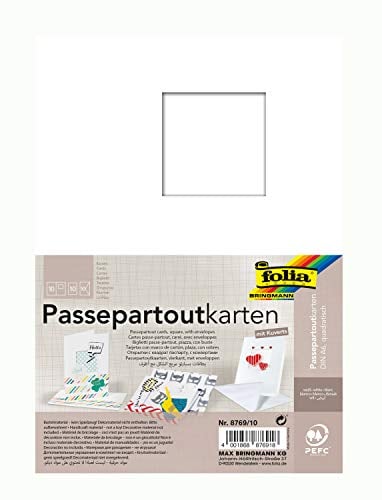 folia 8769/10 - Passepartoutkarten mit quadratischem Ausschnitt, weiß, DIN A6, 10 Karten und Kuverts - ideal zum kreativen Gestalten von Einladungen, Glückwunschkarten