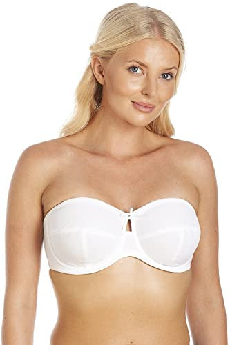 Camille Womens Multiway Strapless Bra - Non Padded & Underwired with Removable Matching & Clear Straps - Cross Back, Strapless, Halter or One Strap White 38D