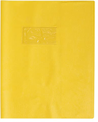 Calligraphe 72004AMZC Un Protège-Cahier Grain Cuir Jaune soleil - 17x22 cm - 22/100ème avec Porte-Étiquette - PVC Opaque