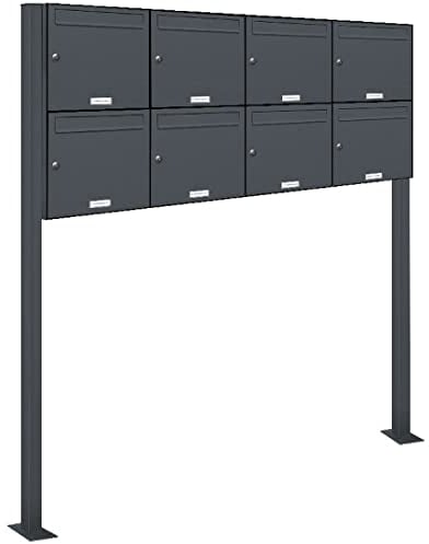 AL Briefkastensysteme 8er Standbriefkasten in Anthrazitgrau RAL 7016 als 8 Fach Briefkastenanlage DIN A4 in Postkasten Briefkasten Design modern