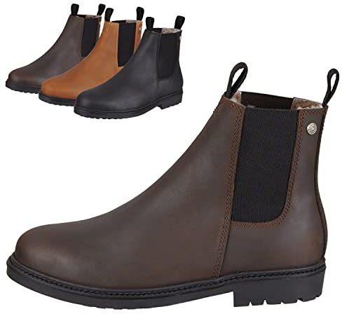 SUEDWIND FOOTWEAR Chelsea Boot »NEW WORK WINTER« bequeme Stiefelette aus Rindsleder Made in Portugal | Reitschuh mit robuster Gummisohle | Merino Lammfell | Schuh Schlupf Stiefel | Braun 40