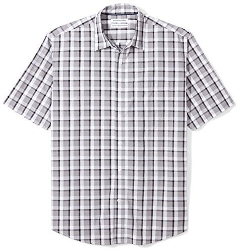 Amazon Essentials Men's Regular-Fit Short-Sleeve Poplin Shirt, Black Grey Plaid, XXL