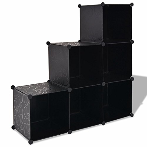 Festnight Regalsystem Würfel-Regal Treppenregal Stufenregal mit 6 Fächern Schwarz