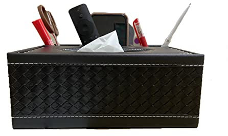 LOLPI Aufbewahrungsbox, multifunktional, mit Fernbedienung, Leder, Black (Weave), 9.25*6.5*3.74 inch