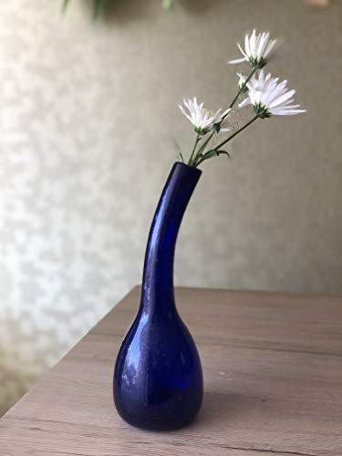 Maison Zoe Glasvase aus Recycling-Glas Alia - dunkelblau - blau - groß - Durchmesser ≈ 8cm - Höhe ≈25cm - 100% Handmade - Blumenvase - schmale Vase - Dekovase - Tischvase