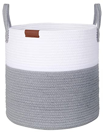 Wintao Storage Baskets, Woven Baby Washing Basket Cotton Rope Laundry Basket Toy Storage Grey Small 38 x 36 cm