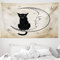 ABAKUHAUS Mond Wandteppich und Tagesdecke Katze sitzt auf Mondgesicht mit Sternen im Hintergrund Cartoon Style abbildungaus Weiches Mikrofaser Stoff 230 x 140 cm Pflegeleicht, Braun Schwarz