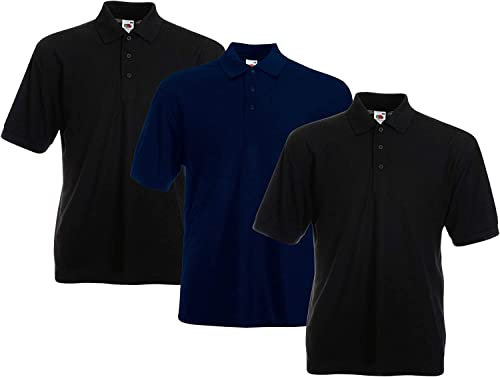 Fruit of the Loom Men's Polo Shirt (Pack of 3), 2black1deepnavy, XL