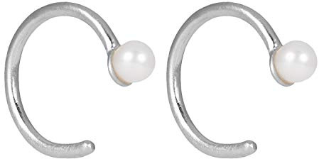 Pernille Corydon Damen Mini Creolen Silber mit Perle - Kleine Perlenohrrige Lagoon Creoles Silber 925 - E114s