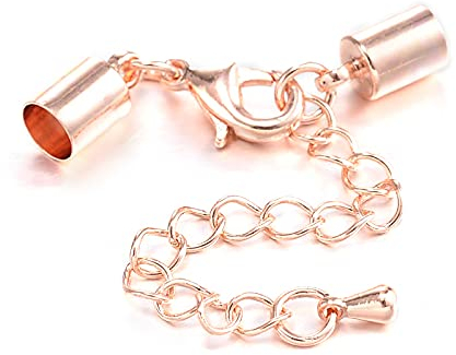 Beadthoven Karabinerverschlüsse mit Kordelenden, Rotgold, Metall, Endkappen, Verlängerung, Kettenverbinder für 4/5/6 mm Gewinde, Armband, Halsketten, Schmuckherstellung, 5 Sets