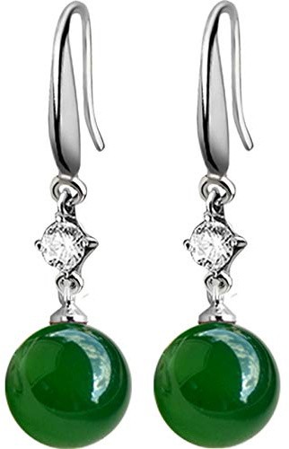 BAJIE Ohrring 925 Sterling Silber Smaragd Ohrringe Natürlicher grüner Achat Chalcedon Edelstein Anhänger 925 Diamant Ohrringe für Frauen