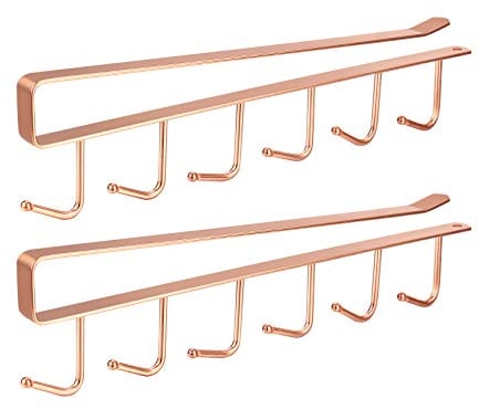 pzihao 2PCS Tea Cup Hooks Holder, 6-Hook Wall-Mounted Under Cabinet Hanger Rack for Coffee Cups, Non-Perforated Kitchen Living Room Storage and Drying Racks (Gold)