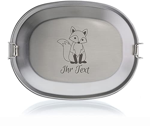STEMPEL-FABRIK – personalisierte Brotdose mit Namen aus Edelstahl – Fuchs – gravierte Brotbox für Kindergarten, Schule, Ausflüge & Co – spülmaschinenfeste Lunchbox mit Tiermotiv (15,5 x 11,5 x 4,5 cm)