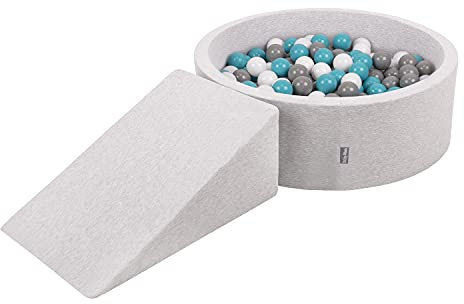 KiddyMoon Spielplatz Aus Schaumstoff Mit Rund Bällebad (200 Bälle) Ballgruben Für Babys Spielbad Hindernisläufen, Hergestellt In Der EU, Hellgrau:Grau/Weiß/Türkis