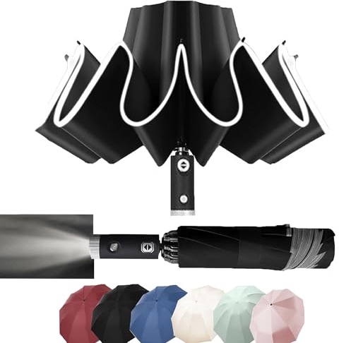 MZSX Paraguas Plegable Automático, Antiviento, luz LED, diseño de plegado inverso, Abrir y Cerrar Automático, Robusto Ligero Resistente, Golf, Adultos, Hombres y Mujeres, Grande