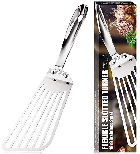 FUYTERY Espátula de pescado Hoja de acero inoxidable Ranurada Herramientas de cocina Pala multiusos