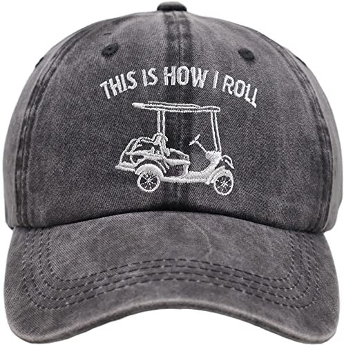 Kamaple This is How I Roll Golf Cart Hat Funny Golfers Adjustable Cotton Denim Baseball Cap for Men & Women, Schwarz bestickt, Einheitsgröße