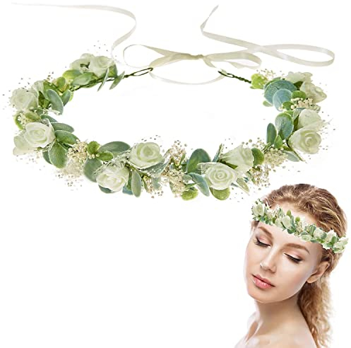 Getrocknete Blumenkranz Haare Schleierkraut Eukalyptus Blumenkrone Blumenkranz Haare Künstliche Blumen Krone Braut Kopfstück Hochzeit Weiße Blumenkronen blumenkranz haare kinder für Frauen und Mädchen