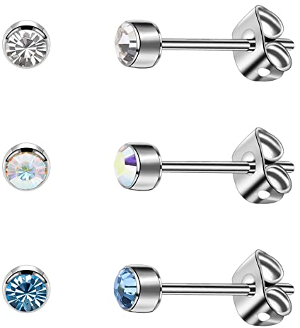 Artskin Damen Ohrstecker Titan Mädchen Ohrringe Hypoallergen Kristall Herren Ohrringe 5 mm Silber Geburtstags geschenke (5mm, Silver(001+209+229))