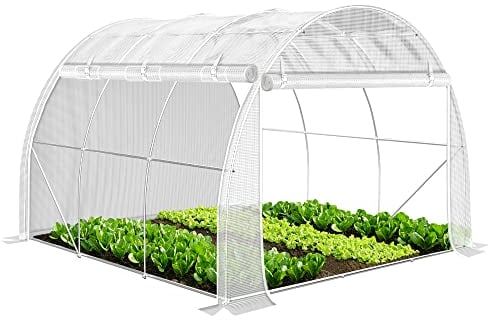 VOUNOT® Invernaderos Jardín, Tunel Invernadero Huerto para Plantas con Paredes Laterales Enrollables, Cubierta PE y Ubo de Acero, Impermeable, 3 x 3 x 2 m, Blanco